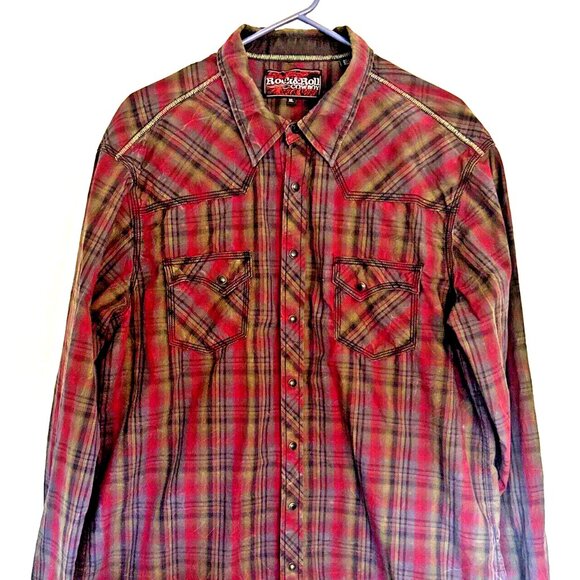 Rock & Roll Cowboy Other - Mens Long Sleeve Shirt XL Red Plaid Snap Down Western Cowboy Rockabilly